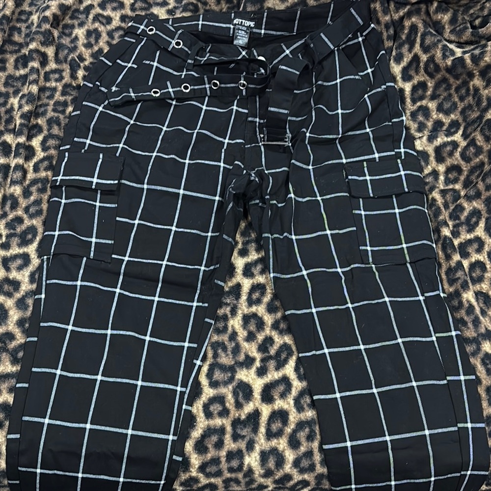 Hot Topic Black and White Grid Track Pants